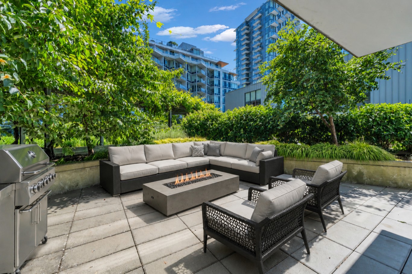 The same patio, virtually staged with outdoor furniture